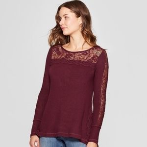 Womens Long Sleeve Crochet Waffle Blouse Knox XXL